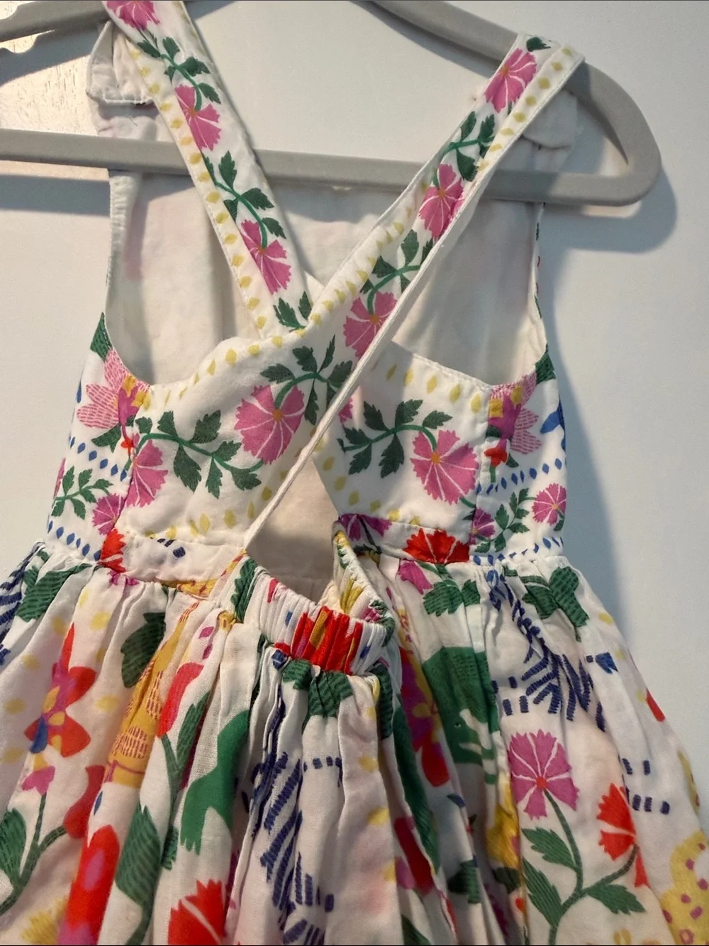 Mini Boden White Sundress with Multicolor Floral & Animal Print